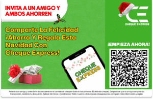 Comparte la Felicidad — ¡ahorra y regala esta Navidad con Cheque Express Invita a un amigo y ambos ahorren