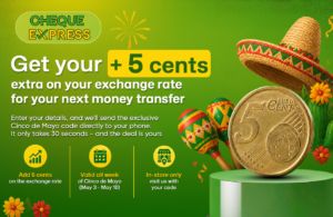 Get your + 5 cents extra on your exchange rate for your next money transfer